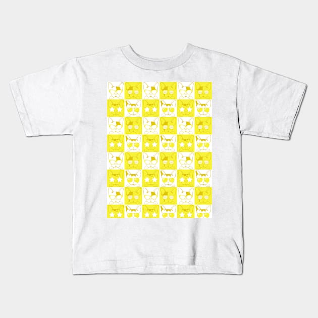 Frenchies with Glasses Pattern Yellow Kids T-Shirt by LotusArtStudio